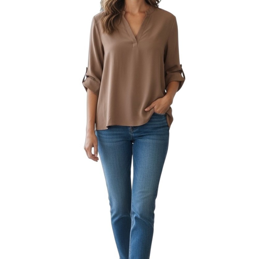 Pink Rose Notch Neck Top NWT Color is Baha Brown